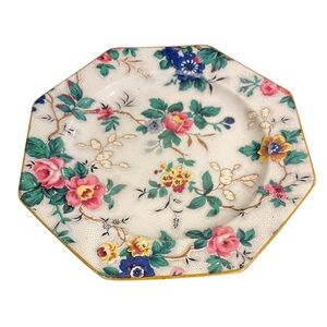 Crown Ducal 7 3/4” White Octagonal Ascot Chintz Floral Plate. Beautiful colors!